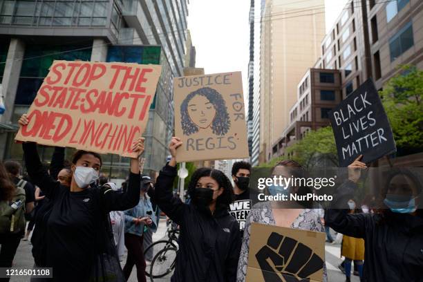 Protesters chanting justice for Regis during a rally to protest the police involved deaths in North America, in Toronto, Canada, on May 30, 2020....