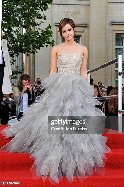 Actress Emma Watson attends the "Harry Potter And The Deathly Hallows Part 2" world premiere at Trafalgar Square on July 7, 2011 in London, England.