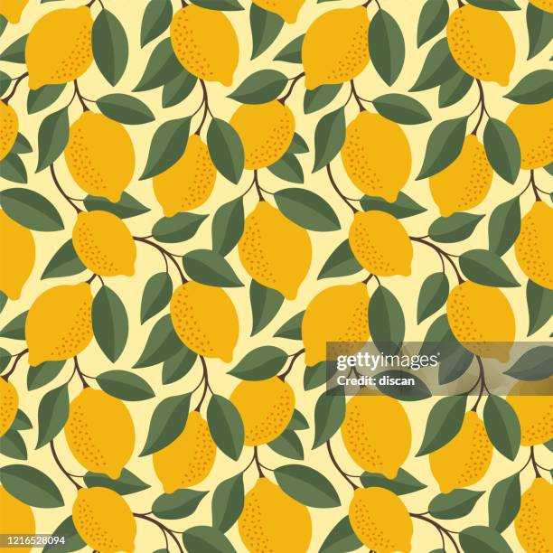 illustrations, cliparts, dessins animés et icônes de motif tropical sans couture avec des citrons jaunes. fond répété de fruit. impression lumineuse vectorielle pour tissu ou papier peint. - lemon pattern