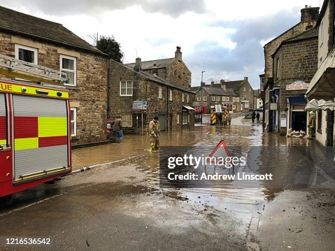 Flooded Streets of Masham following the heavy rain from Storm Ciara Flooded Streets of Masham following the heavy rain from Storm Ciara