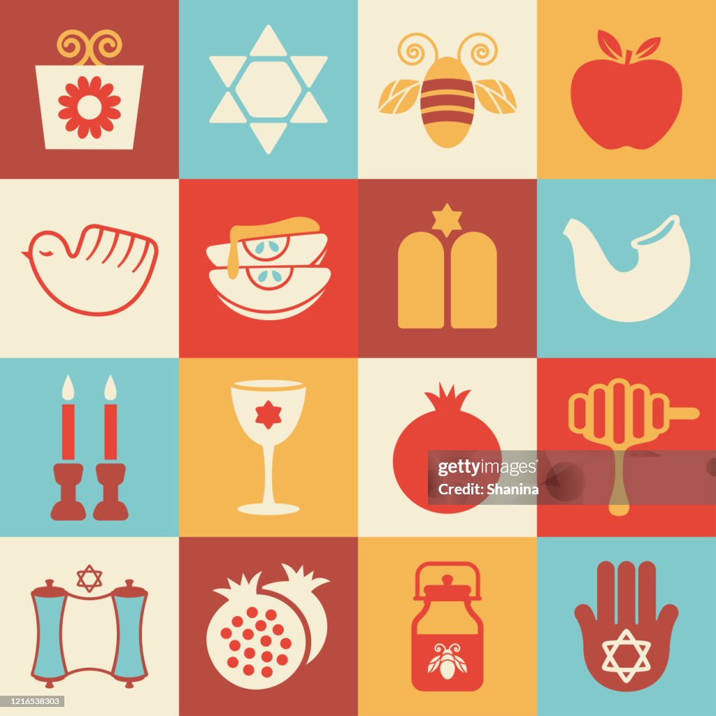 Set di icone quadrate Rosh HaShanah