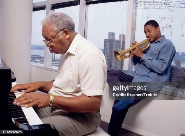 American jazz musicians Ellis Marsalis and his son Wynton Marsalis in New York City, 1995.