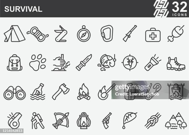 survival line icons - überleben stock-grafiken, -clipart, -cartoons und -symbole