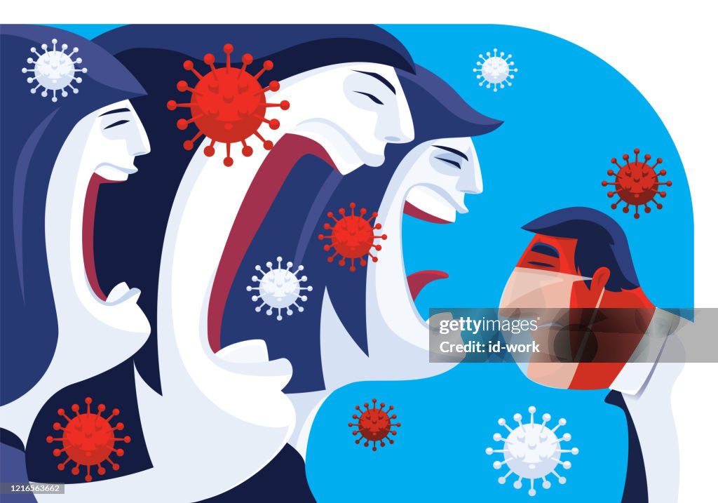 Tres mujeres culpando al hombre enmascarado
