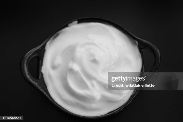 healthy breakfast with fresh greek yogurt on background - spreading mayo stock pictures, royalty-free photos & images