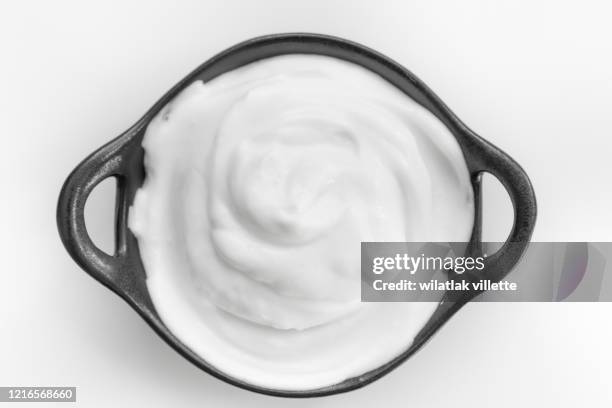 healthy breakfast with fresh greek yogurt on background - spreading mayo stock pictures, royalty-free photos & images