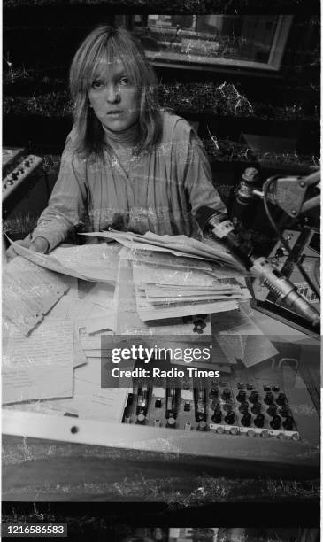 Disc jockey Annie Nightingale in a Radio 1 studio, for the BBC Radio 1 show 'Radio 1 Mailbag', October 1978.