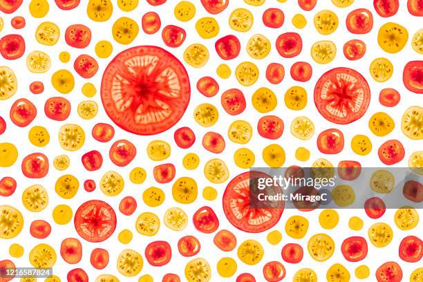 tomato slices back lit pattern - tomate cerise photos et images de collection