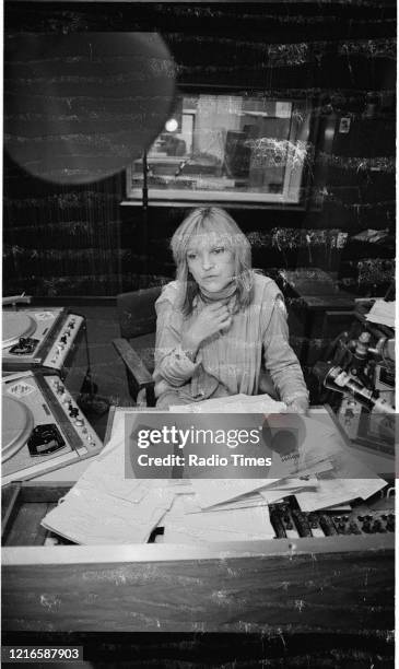 Disc jockey Annie Nightingale in a Radio 1 studio, for the BBC Radio 1 show 'Radio 1 Mailbag', October 1978.