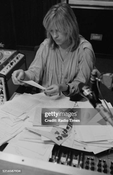 Disc jockey Annie Nightingale in a Radio 1 studio, for the BBC Radio 1 show 'Radio 1 Mailbag', October 1978.