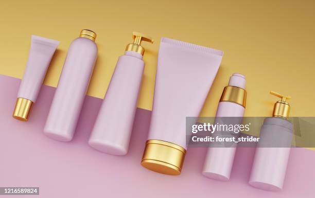 set van gezondheidszorg cosmetica sjabloon - cosmetic bottle stockfoto's en -beelden