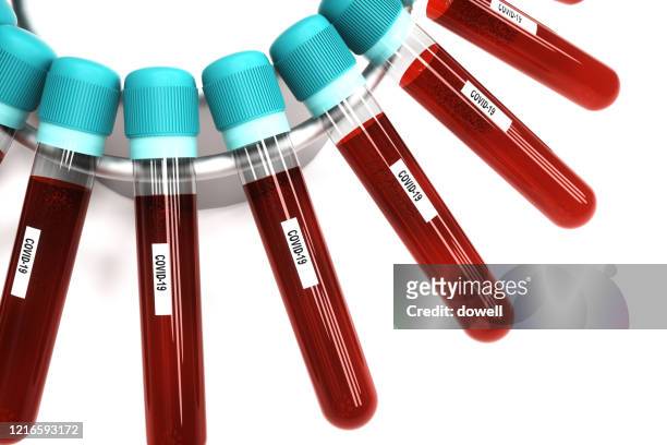 vials of blood in a centrifuge,3d render - centrifugal force stockfoto's en -beelden