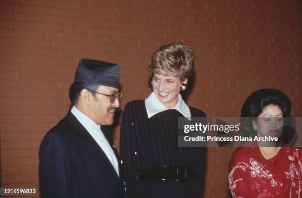 Nepalese royal King Birendra of Nepal with British royal Diana, Princess of Wales and Queen Aishwarya of Nepal during Diana's visit to Nepal, 4th...