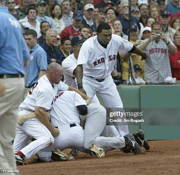 Boston Red Sox and the New Yankees brawl in the third inning after Yankees batter Alex Rodriguez was hit by a pitch by Red Sox's Bronson Arroyo at...