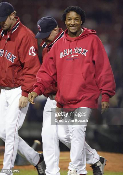 Boston Red Sox pitcher Pedro Martinez smiles after his team beat the Oakland Athletics, Wednesday, May 26, 2004. The Red Sox beat the A's 9-6 at...