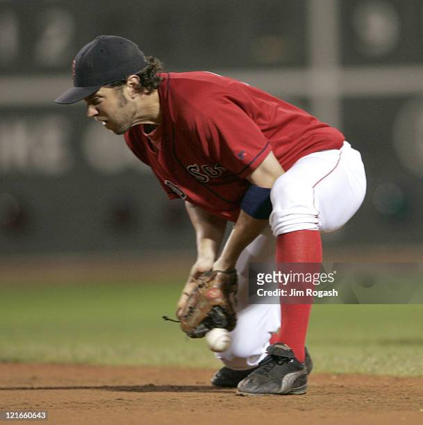 Boston Red Sox's Mark Bellhorn comes up short on the play against New York Yankees at Fenway Park in Boston, Sunday, July 25, 2004. The Red Sox won...