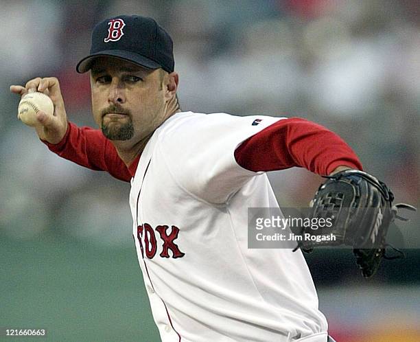 Boston Red Sox hurler Tim Wakefield throws a knuckleball against the Cleveland Indians at Fenway Park in Boston, Wednesday, May 12, 2004.