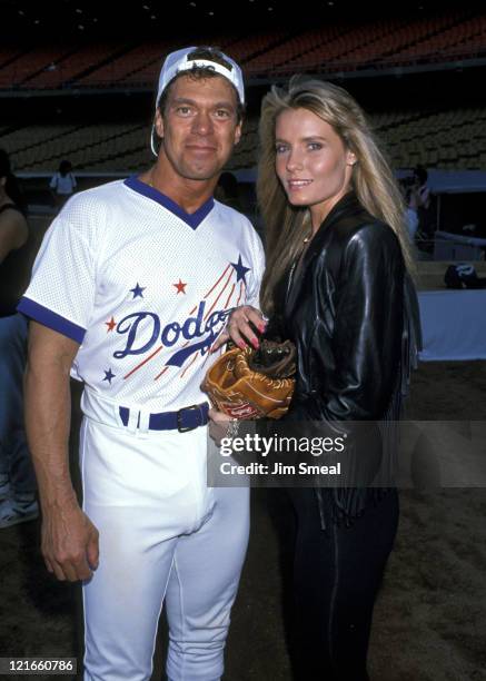 Joe Piscopo and Kimberly Driscoll during Hollywood All Stars Baseball Game - August 26, 1983 at Dodger Stadium in Los Angeles, California, United...