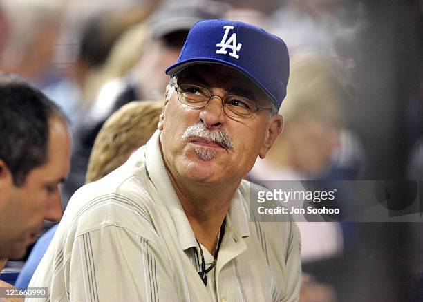 Former Los Angeles Lakers head coach Phil Jackson watches San Diego Padres vs Los Angeles Dodgers. The Padres beat the Dodgers 3-0.