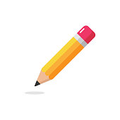 Pencil Icon. Eraser Pen Flat Design and Back to School Concept on White Background.