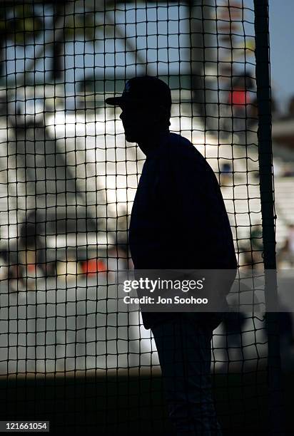 Silhouette of Los Angeles Dodgers manager Jim Tracy prior to game vs the San Francisco Giants, September 24, 2004 at SBC Park in San Francisco,...