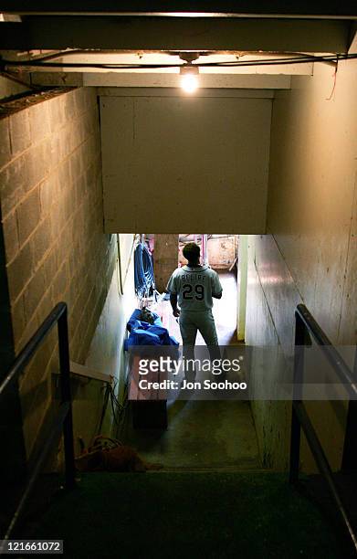 Los Angeles Dodgers Adrian Beltre waits for the start of the game in the tunnel of the dugout at Shea Stadium in Flushing, New York. Beltre went 5...