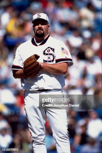 David Wells, Pitcher for the Chicago White Sox prepares to throw during the Major League Baseball American League Central game against the Detroit...