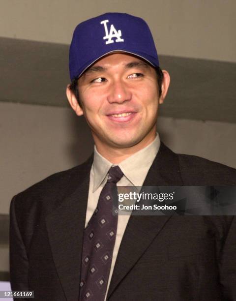 The Los Angeles Dodgers announce the second-time signing of pitcher Hideo Nomo during press conference at Dodger Stadium. Nomo signed a 2 - year $13...