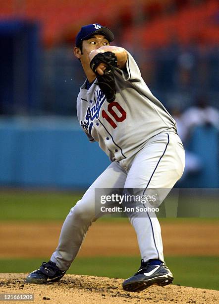 Dodgers starting pitcher Hideo Nomo. During Los Angeles Dodgers vs. Florida Marlins - August 12, 2003 at Pro Player Stadium in Miami, Florida, United...