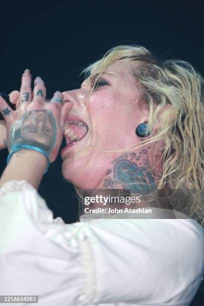 Singer Maria Brink is shown performing on stage during a "live" concert appearance with In This Moment on January 8, 2008.