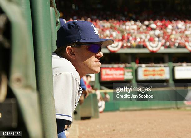 Los Angeles Dodgers manager Jim Tracy during sixth inning of Game 1 against the St.Louis Cardinals at Busch Stadium Tuesday, October 5, 2004 in St....