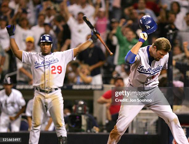 Los Angeles Dodgers Jayson Werth throws his helmet in anger after being called out by home plate umpire Ed Montague vs San Diego Padres, September...