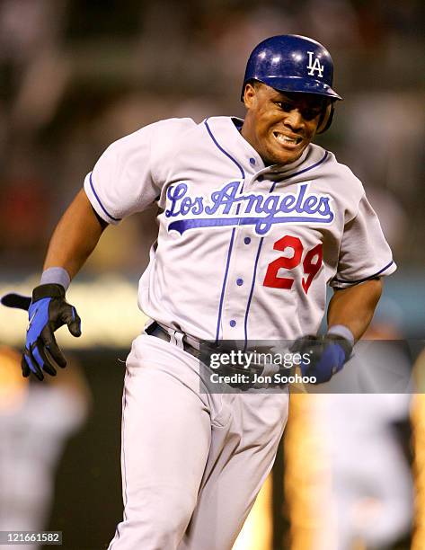 Los Angeles Dodgers Adrian Beltre rounds third base in agony and scores a run against the San Diego Padres at Petco Park in San Diego, California on...