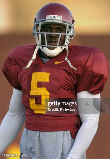 Tailback Reggie Bush during spring football practice at Howard Jones Field on the campus of the University of Southern California in Los Angeles,...