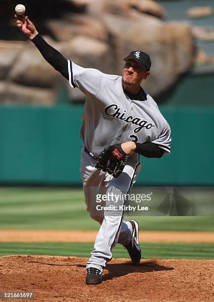 Chicago White Sox starter Freddy Garcia pitches during 9-0 victory over the Los Angeles Angels of Anaheim at Angel Stadium in Anaheim, Calif. On...