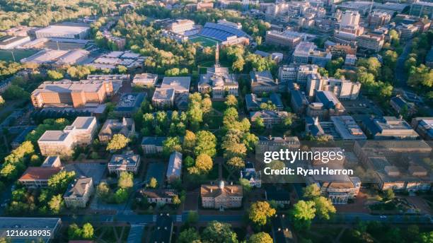 aerial over the university of north carolina in the spring - american sunbathing association stock pictures, royalty-free photos & images