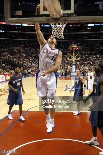 Zeljko Rebraca of the Los Angeles Clippers dunks during the game between the Los Angeles Clippers and Washington Wizards at the Staples Center in Los...