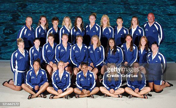 The 2006 USA Water Polo Women's National Team. Front row : Christina Hewko, Erika Figge, Patty Cardenas, Brittany Hayes, Emily Feher. Second row:...