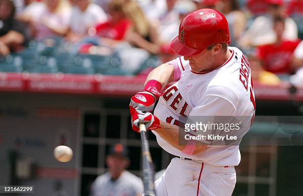Darin Erstad of the Los Angeles Angels of Anaheim bats during 10-1 loss to the Detroit Tigers at Angel Stadium in Anaheim, Calif. On Sunday, May 8,...