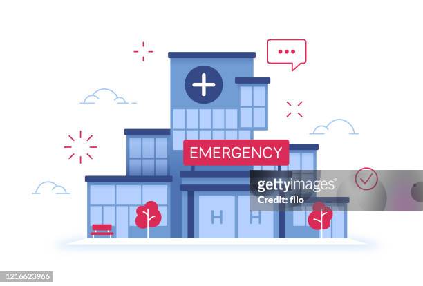 illustrazioni stock, clip art, cartoni animati e icone di tendenza di edificio della struttura sanitaria medica del pronto soccorso ospedaliero - struttura edile