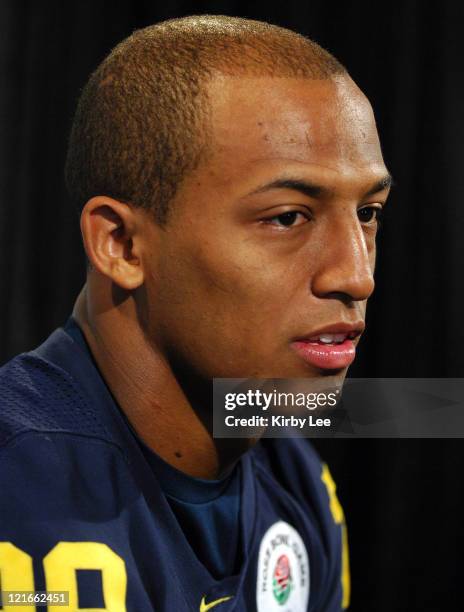 Michigan cornerback Leon Hall at Rose Bowl Media Day at the Home Depot Center in Carson, Calif. On Saturday, December 30, 2006.