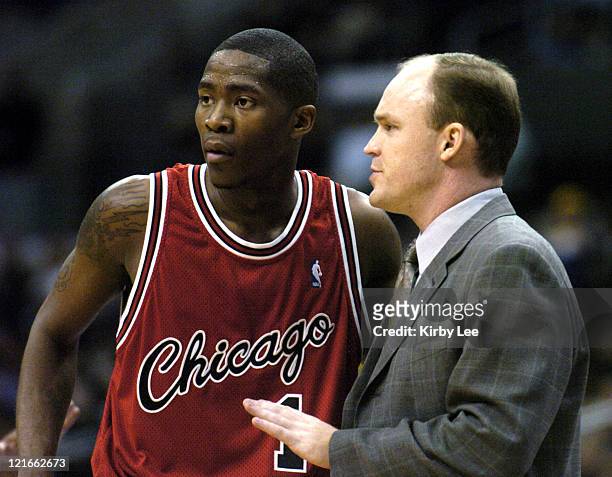 Chicaco Bulls coach Scott Skiles instructs Jamal Crawford during the game between the Los Angeles Clippers and the Chicago Bulls at the Staples...