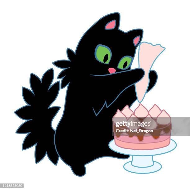 cat and cake - ice cream cake stock illustrations