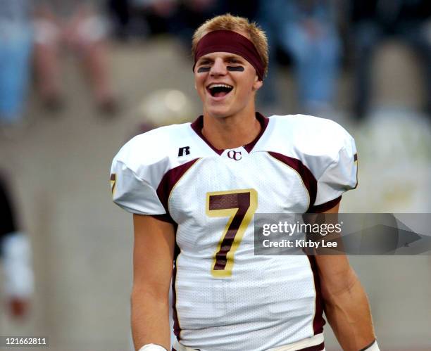 Westlake Village Oaks Christian High quarterback Jimmy Clausen, a Notre Dame signee, stands on the sidelines before nonleague game against Ventura...