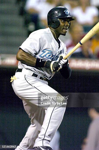 Orlando Hudson of the Toronto Blue Jays bats during 1-0 victory over the Anaheim Angels at Angel Stadium in Anaheim, California on Wednesday, Sept....