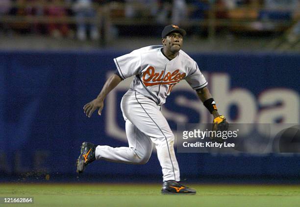 Miguel Tejada of the Baltimore Orioles during 6-3 loss to the Los Angeles Dodgers at Dodger Stadium on Wednesday, June 16, 2004.