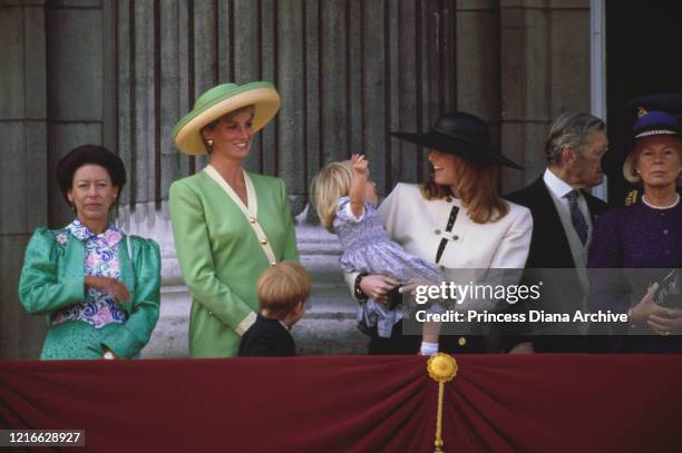 British royals Princess Margaret, Countess of Snowdon , Diana, Princess of Wales with Prince Harry, and Sarah, Duchess of York with Princess Beatrice...