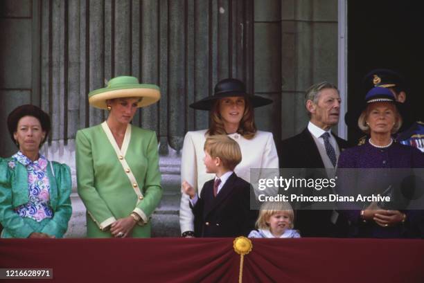 British royals Princess Margaret, Countess of Snowdon , Diana, Princess of Wales with Prince Harry, and Sarah, Duchess of York with Princess Beatrice...