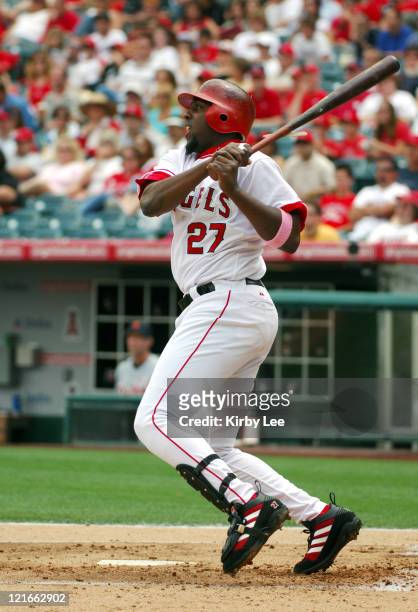 Vladimir Guerrero of the Los Angeles Angels of Anaheim bats during 10-1 loss to the Detroit Tigers at Angel Stadium in Anaheim, Calif. On Sunday, May...