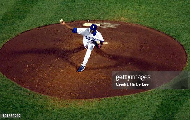 Los Angeles Dodgers reliever Franquelis Osoria pitches in his Major League debut during 8-4 loss to the Detroit Tigers at Dodger Stadium in Los...